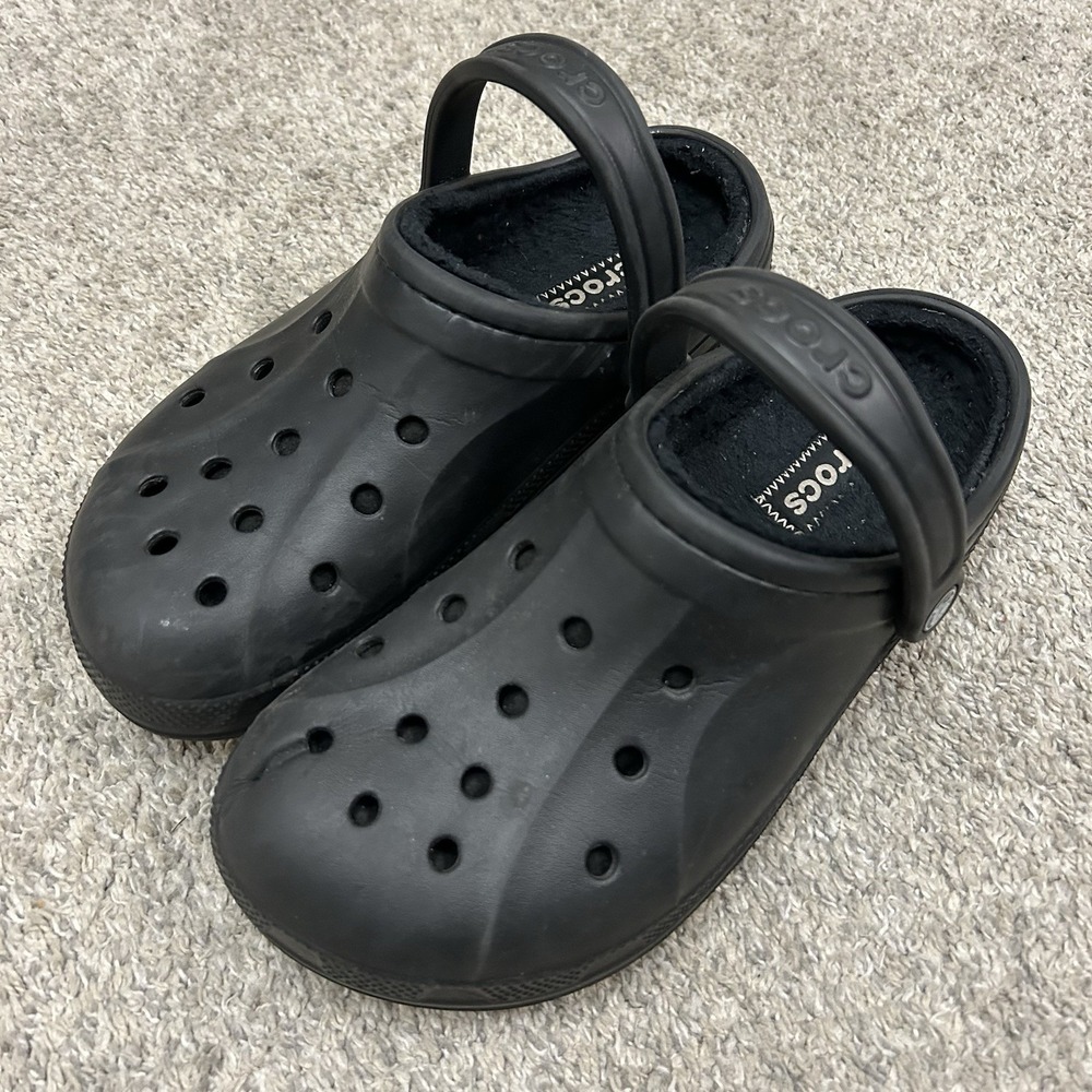 Crocs Fuzzy Lined‎ Clogs Mens 9 Womens 11 Black Slip On Comfort Shoes